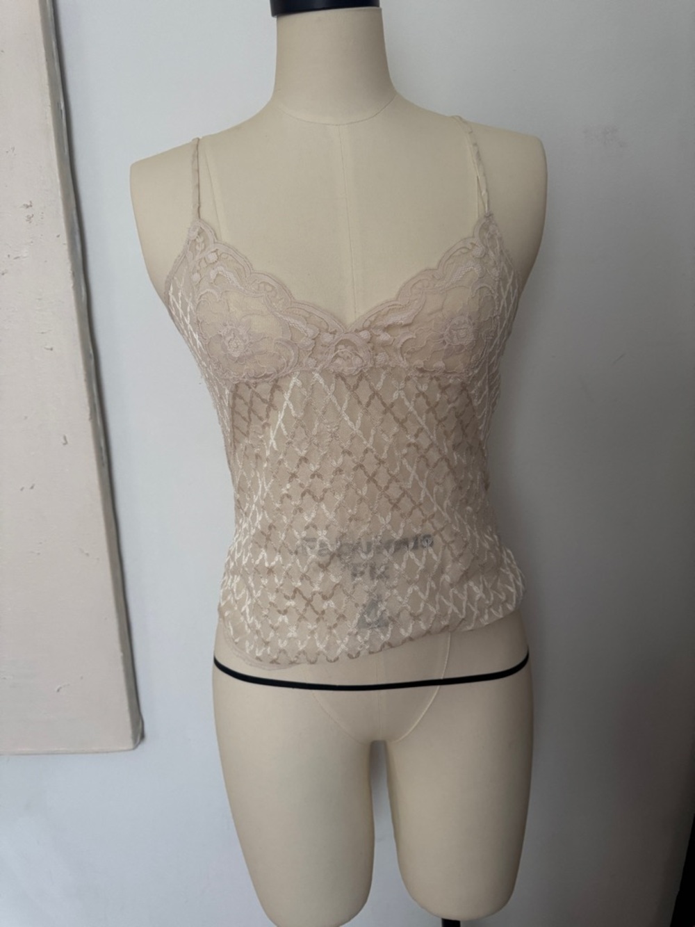 Lace Trim Sheer Cami Tank in Nude